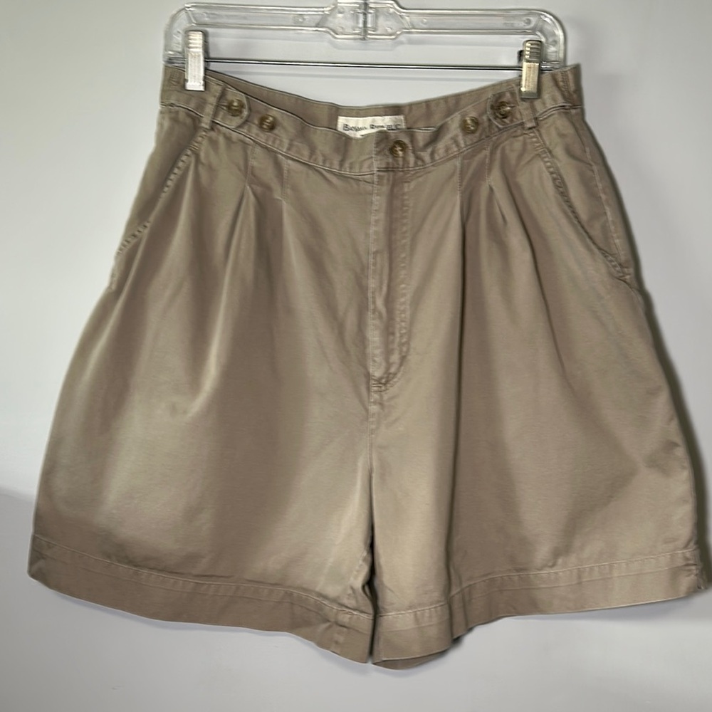 Banana Republic Khaki High-Waist Pleated Cotton Shorts
